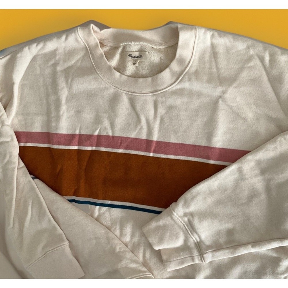 Madewell Womens L Colorblock Crewneck Sweatshirt Pullover Relaxed Fit Fleece